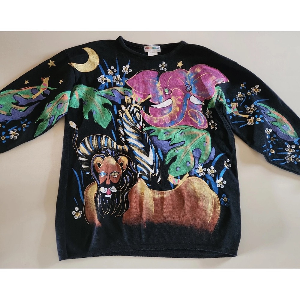 Kolorway Vintage Colorful Animal Print Sweater size 2